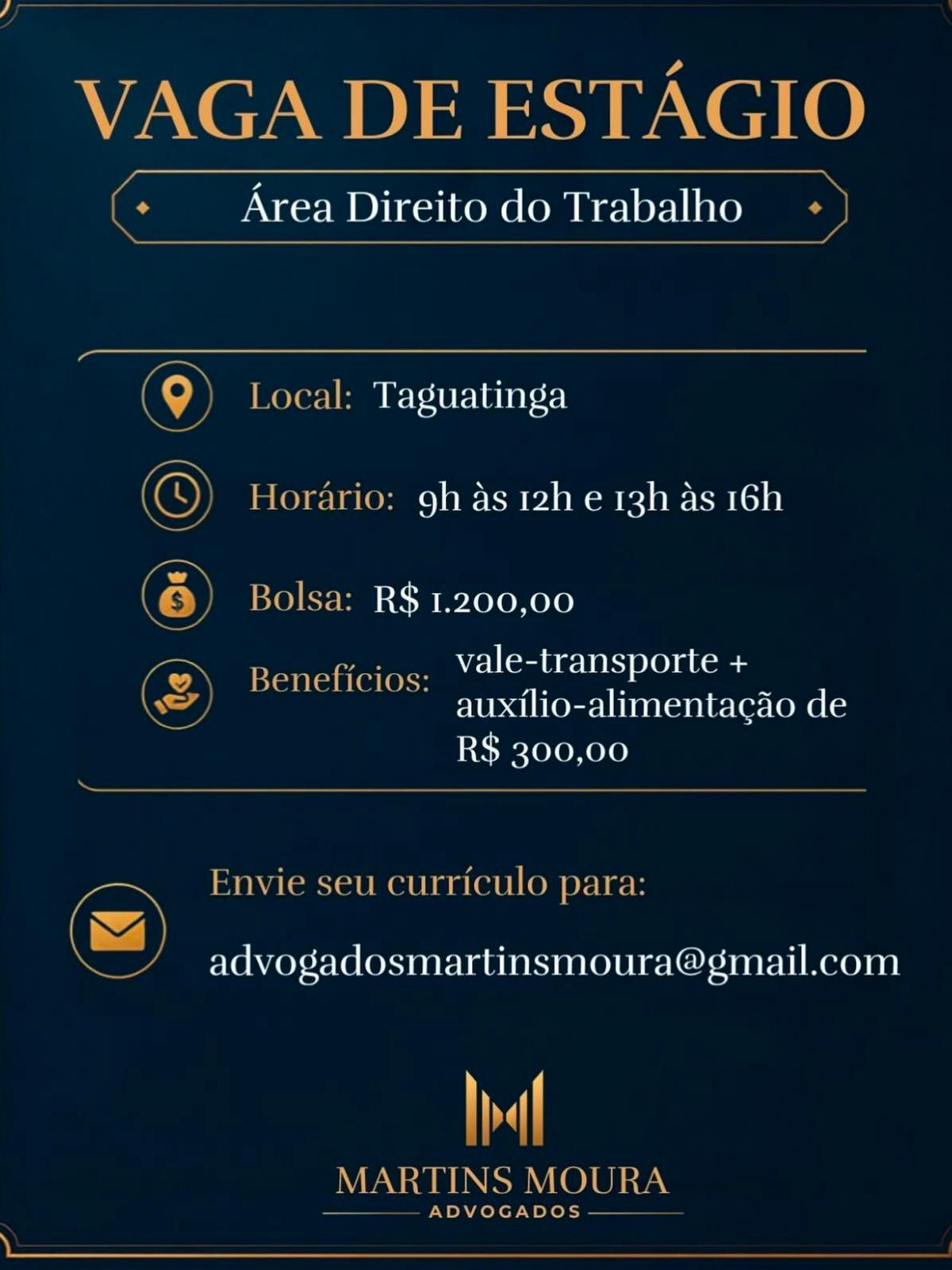 Card com os dados da vaga. As informações estão dentro da imagem.