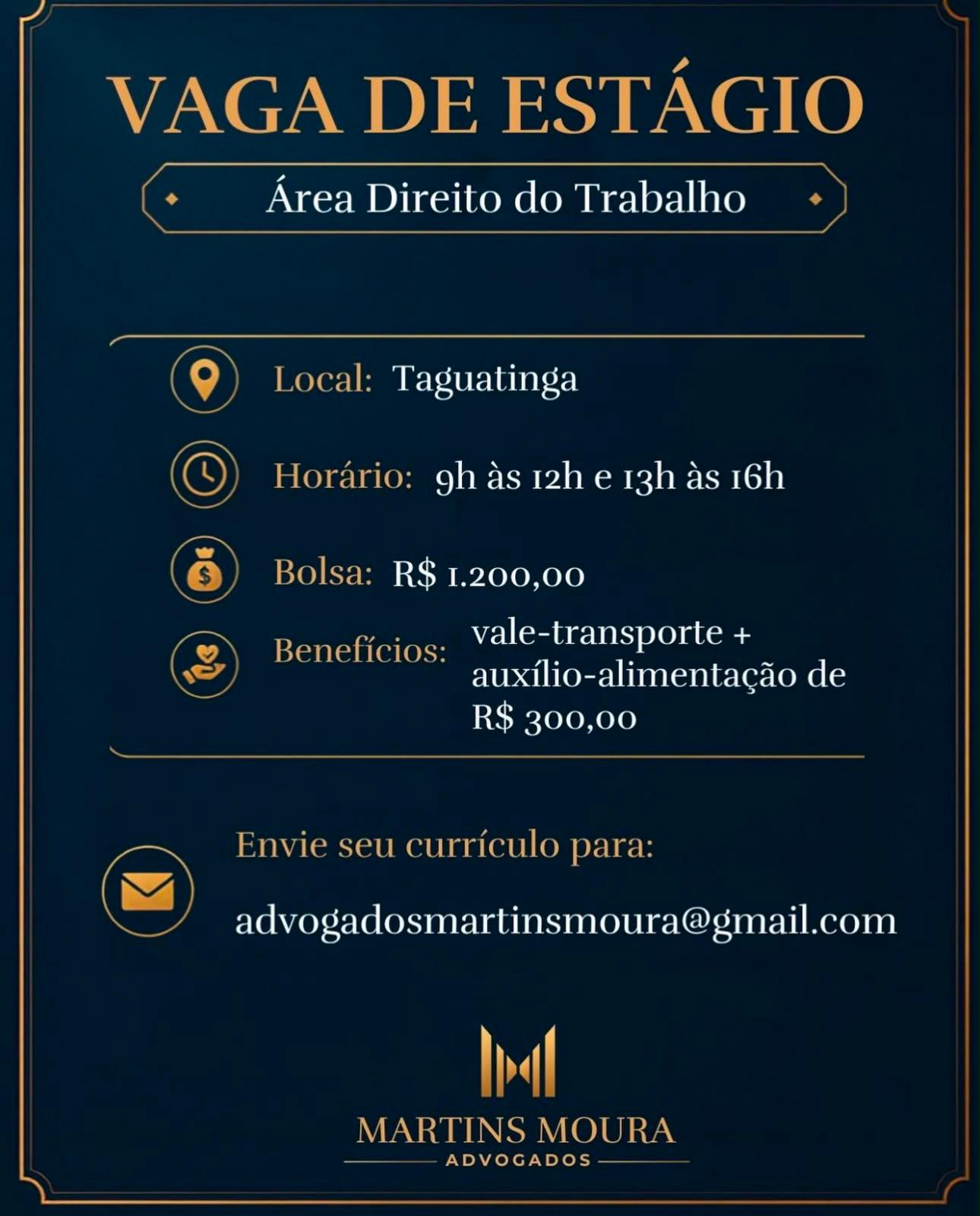 Card com os dados da vaga. As informações estão dentro da imagem.