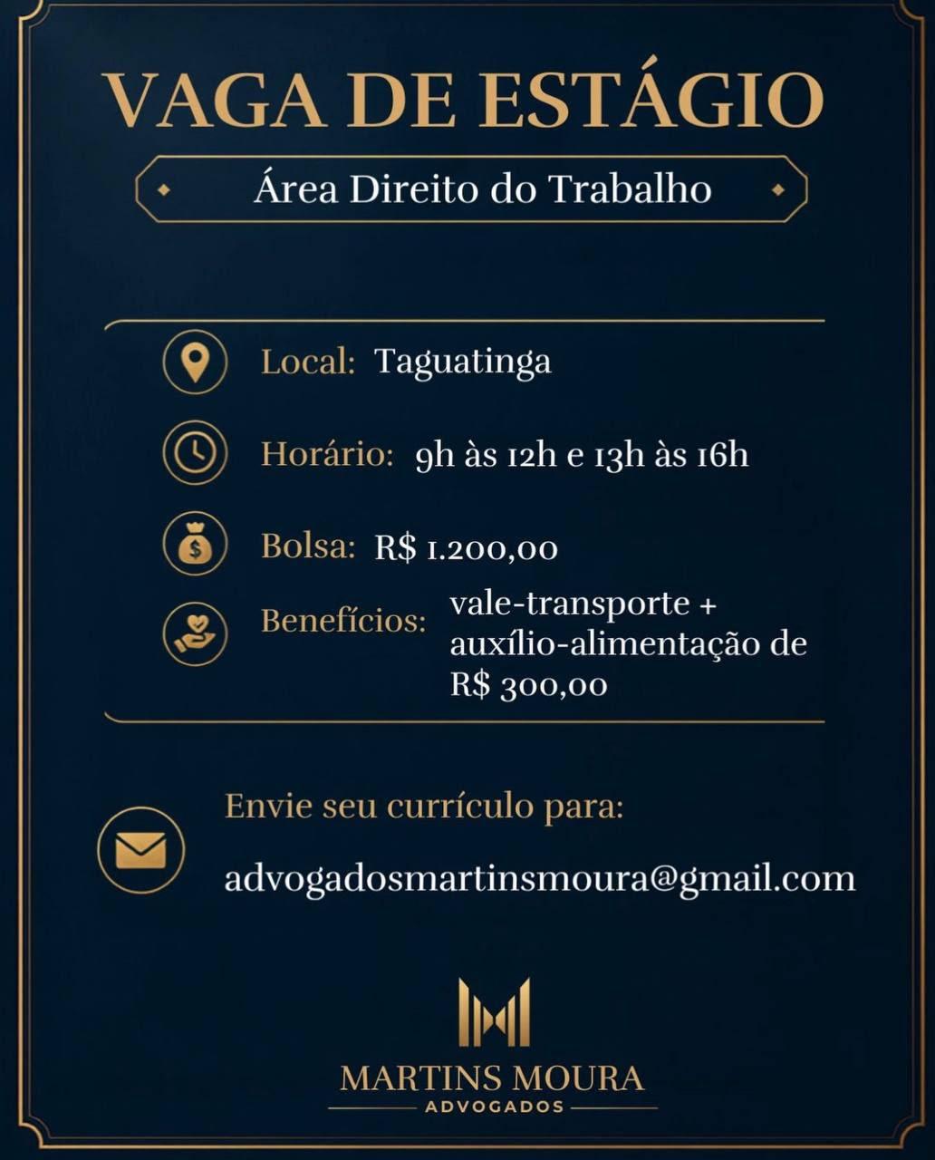 Card com os dados da vaga. As informações estão dentro da imagem.