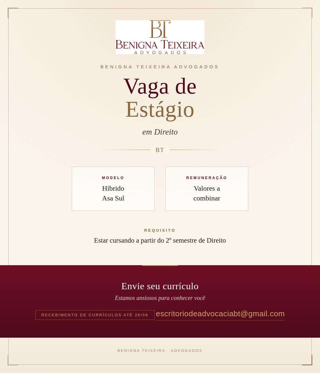 Card com os dados da vaga. As informações estão dentro da imagem.